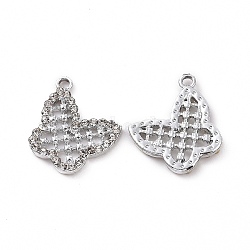 Alloy Crystal Rhinestone Pendants, Hollow Out Butterfly Charms, Platinum, 16x16.5x2.2mm, Hole: 1.6mm(ALRI-H004-47P)