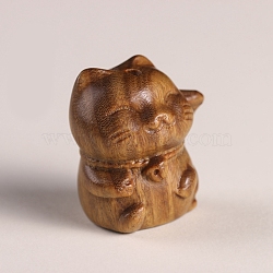 Lucky Cat Wooden Carving Display Decorations, Home Office Crafts Ornaments, Camel, 29x26x21mm(DJEW-PW0012-012A)