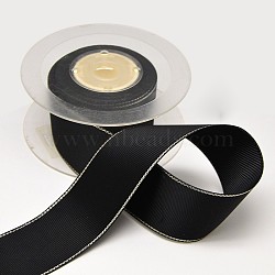 Wired Grosgrain Ribbon for Gift Packing, Black, 1 inch(25mm), about 100yards/roll(91.44m/roll)(SRIB-L010-25mm-030)