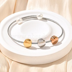 304 Stainless Steel Twist Rope Shape Bangles, Flat Round, with Plastic Bead, Golden & Stainless Steel Color, Inner Diameter: 2-3/4 inch(6.85cm)(BJEW-C091-01GP)