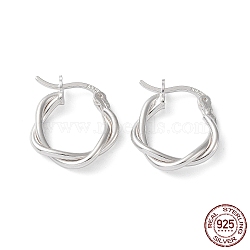 Rhodium Plated 925 Sterling Silver Hoop Earrings, Twist Wire, with S925 Stamp, Real Platinum Plated, 18x3x14.5mm(EJEW-K258-15B-P)