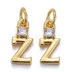 Brass Micro Pave Clear Cubic Zirconia Pendants, with Jump Rings, Real 18K Gold Plated, Long-Lasting Plated, Letter, Letter.Z, 9.5x4x2.5mm(ZIRC-Z011-35Z)