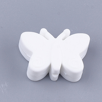 Food Grade Eco-Friendly Silicone Focal Beads, Chewing Beads For Teethers, DIY Nursing Necklaces Making, Butterfly, White, 20.5x30x11mm, Hole: 2mm