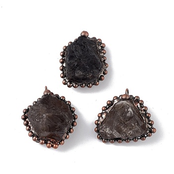 Natural Smoky Quartz Pendants, Nuggets Charms with Red Copper Plated Brass Chains, Lead Free & Cadmium Free, 31~42x23~35x12~23mm, Hole: 4mm