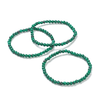 Synthetic Malachite Beaded Stretch Bracelets, Round, Beads: 4~5mm, Inner Diameter: 2-1/4 inch(5.65cm)