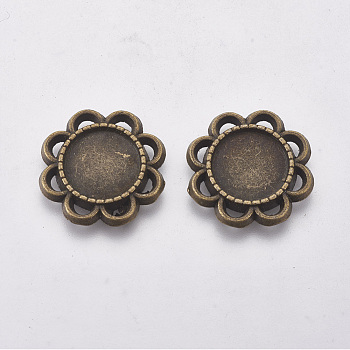 Tibetan Style Alloy Cabochon Tray Settings, Flower, Antique Bronze, 17.5~18x2mm, Tray: 10mm