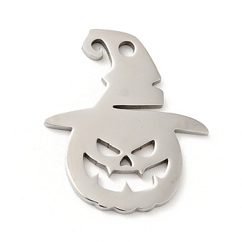 201 Stainless Steel Pendants, Pumpkin with Hat, Stainless Steel Color, 18x15x1mm, Hole: 1.4mm