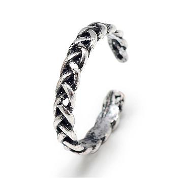 Adjustable Alloy Cuff Finger Rings, Weave, Size 6, Antique Silver, 16mm