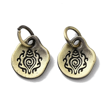 Tibetan Style Brass Pendants, Cadmium Free & Lead Free, Teardrop with Spiral Shell, Antique Bronze, 10.5x9x1.5mm, Hole: 4mm