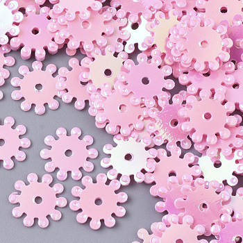 Ornament Accessories, PVC Plastic Paillette/Sequins Beads, AB Color, Flower, Pink, 8.5x0.5mm, Hole: 1mm, about 20000pcs/500g