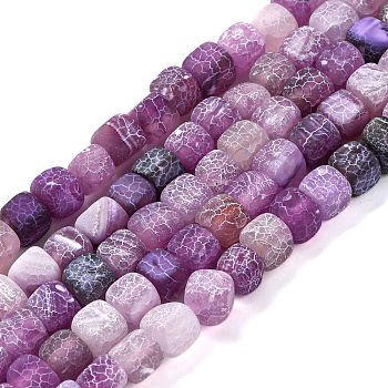 Natural Weathered Agate Beads Strands, Dyed & Heated, Cube, Purple, 7~8x7~8x7~8mm, Hole: 1mm, about 50pcs/strand, 13.78''(35cm)