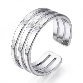 304 Stainless Steel Triple Line Open Cuff Ring, Hollow Chunky Ring for Women, Stainless Steel Color, US Size 7 3/4(17.9mm)