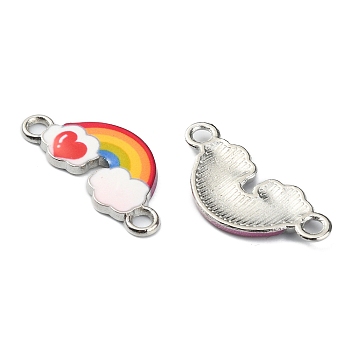 Alloy Enamel Connector Charms, Platinum, Rainbow with Heart, Colorful, 10.5x23.2x2mm, Hole: 2mm
