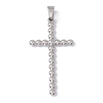 Non-Tarnish 304 Stainless Steel Pendants, Cross Charms, Stainless Steel Color, 48x25x3mm, Hole: 4.5x6.5mm