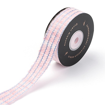 Polyester Ribbon, 4 Row Stripe Pattern, for Weddings Gift Package Wrapping, Bow Decorations, Misty Rose, 1 inch(26mm), 10 yards/roll(91.44m/roll)