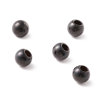 202 Stainless Steel Beads, Half Drilled, Round, Electrophoresis Black, 5x4.5mm, Half Hole: 2mm