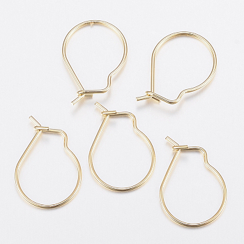 304 Stainless Steel Hoop Earrings Findings Kidney Ear Wires, Golden, 18x13x0.8mm