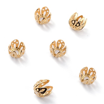 Brass Fancy Bead Caps, 5-Petal, Flower, Real 24K Gold Plated, 7x7mm, Hole: 2mm