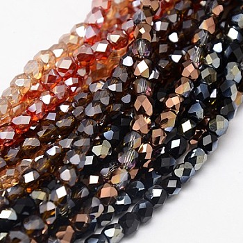 Electroplate Glass Beads Strands, Half Plated, Faceted, Cube, Mixed Color, 4x4x4mm, Hole: 1mm, about 100pcs/strand, 15.7 inch