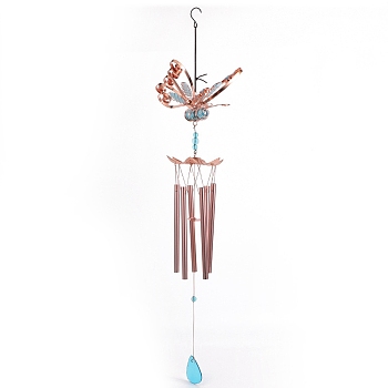 Aluminum Tube Wind Chimes, Glass & Iron Art Pendant Decorations, Butterfly, Light Sky Blue, 840x155mm