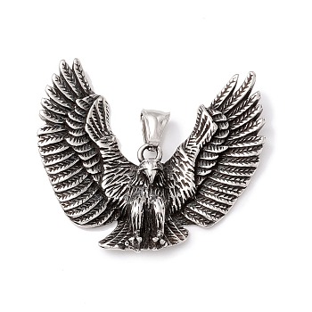 Tibetan Style 304 Stainless Steel Pendants, Eagle, Antique Silver, 48x52x9mm, Hole: 8x4.5mm
