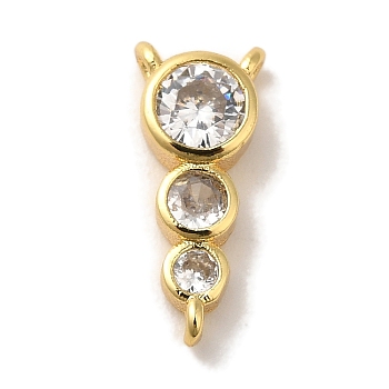 Rack Plating Brass Pave Clear Cubic Zirconia Flat Round Beaded Chandelier Component Links, Cadmium Free & Lead Free, Real 18K Gold Plated, 15x6.5x3mm, Hole: 1mm