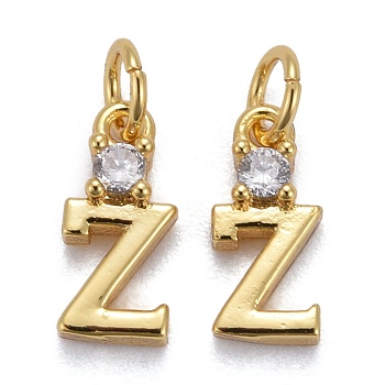 Brass Micro Pave Clear Cubic Zirconia Pendants, with Jump Rings, Real 18K Gold Plated, Long-Lasting Plated, Letter, Letter.Z, 9.5x4x2.5mm