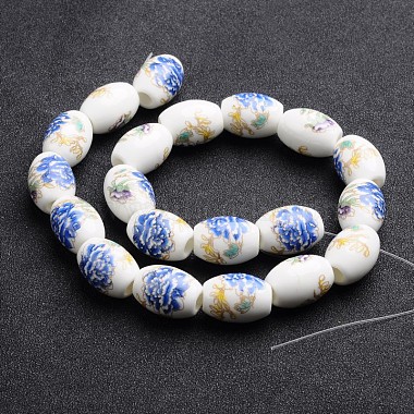 Flower Printed Handmade Porcelain European Beads(PORC-I005-M)-2