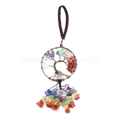 Wire Wrapped Chakra Chips Natural Gemstone Big Pendant Decorations(X-HJEW-H057-02D)-2