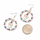 Glass Beaded Big Ring with Christmas Santa Claus Alloy Dangle Earrings(EJEW-TA00079)-4