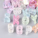UV Plating Transparent Acrylic European Beads, Letter, Frosted, Iridescent, Large Hole Bead, Mixed Color, 18.5~20x9.5~19x12~12.5mm, Hole: 6.2mm(OACR-N160-22)