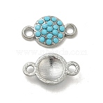 Tibetan Style Alloy Connector Charms, with Synthetic Turquoise, Flat Round, Platinum, 8.5x15x3mm, Hole: 1.8mm(FIND-H039-75P)