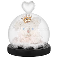 Elite 1Pc Heart Glass Dome Cover, Decorative Display Case, Cloche Bell Jar Terrarium with Wood Base, Black, 103~110x120mm(DIY-PH0022-42B)