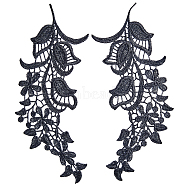 Polyester Embroidery Flower Lace Appliques, Sew on Ornament Accessories, Black, 242x100x1.5mm(DIY-WH0409-63)