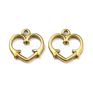 Ion Plating(IP) 316L Surgical Stainless Steel Charms, Heart with Arrow Charm, Real 18K Gold Plated, 14x14x2mm, Hole: 1.4mm(STAS-D090-16G)