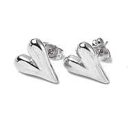 304 Stainless Steel Heart Stud Earrings for Women, Stainless Steel Color, 13.5x11.5mm, Pin: 0.7mm(EJEW-F300-09P)