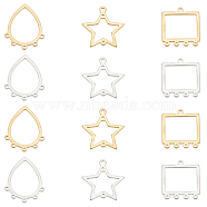 DICOSMETIC 36Pcs 6 Style Star & Rectangle & Teardrop 201 Stainless Steel Chandelier Components Links, Laser Cut, Mixed Color, 20~24x18~20x1mm, Hole: 1.2~1.5mm and 1mm, 6pcs/style(STAS-DC0003-82)