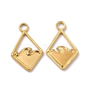 Ion Plating(IP) 304 Stainless Steel Pendants, Rhombus with Ocean Charms, Real 18K Gold Plated, 21.5x13.5x1.5mm, Hole: 3mm(STAS-A070-34G)