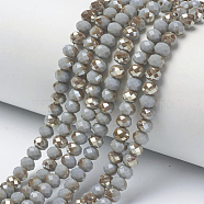 Electroplate Opaque Solid Color Glass Beads Strands, Half Plated, Rainbow Plated, Faceted, Rondelle, Gray, 4x3mm, Hole: 0.4mm, about 123~127pcs/strand, 16.5~16.9 inch(42~43cm)(EGLA-A034-P4mm-K03)