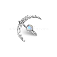 Natural Moonstone with Crescent Moon Open Cuff Ring, Alloy Jewelry for Women, Silver, Inner Diameter: 20mm(PW23031684096)