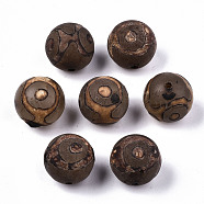 Tibetan Style dZi Beads, Natural Agate Beads, Dyed & Heated, Rust/Molten, Round, 3-Eye, 14mm, Hole: 1.6mm(TDZI-N001-005)