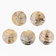 Natural Akoya Shell Pendants, Mother of Pearl Shell Pendants, Flat Round, Camel, 25x2~5mm, Hole: 1.6mm(X-SHEL-R048-023)