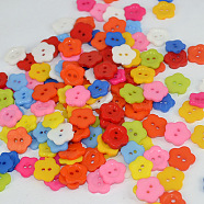 Beautiful Flower Buttons, Resin Button
, Mixed Color, about 12mm in diameter, hole: 1.5mm(X-FNA149S)