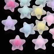 Transparent Acrylic Beads, Frosted, Bead in Bead, Star, Mixed Color, 11x11.5x7mm, Hole: 2mm(X-TACR-N011-001A-02)