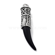 Tibetan Style Alloy Resin Big Pendants, Horn Charms, Black, Antique Silver, 70x20x15mm, Hole: 5mm(TIBE-L012-034AS)