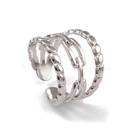 304 Stainless Steel Cuff Rings, Hollow Out Chain Element Wide Band Ring for Women, Stainless Steel Color, 3.5~16mm, Inner Diameter: 16.9mm(RJEW-G285-39P)