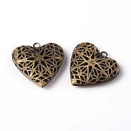 Brass Diffuser Locket Pendants, Picture Frame Charms for Necklace, Antique Bronze, Heart, about 26mm in diameter, hole: 2mm(ECF135-1AB)