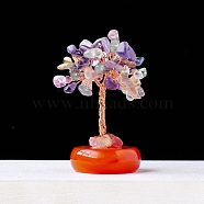 Natural Fluorite Chips Tree Decorations, Gemstone Base with Copper Wire Feng Shui Energy Stone Gift for Home Office Desktop Decoration, 50~60mm(PW-WG37911-07)