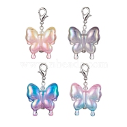 4Pcs Acrylic Butterfly Pendant Decorations, with Zinc Alloy Lobster Claw Clasps, Mixed Color, 58mm(HJEW-JM01594)