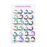 304 Stainless Steel Huggie Hoop Earrings, Ring, Rainbow Color, 13.5x3mm, Pin: 1mm, 12pairs/card(EJEW-M284-30M-B)